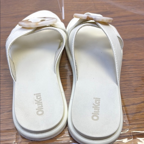 OluKai White Sandals with Cushioned Footbed and Gold Buckle - Picture 4 of 6